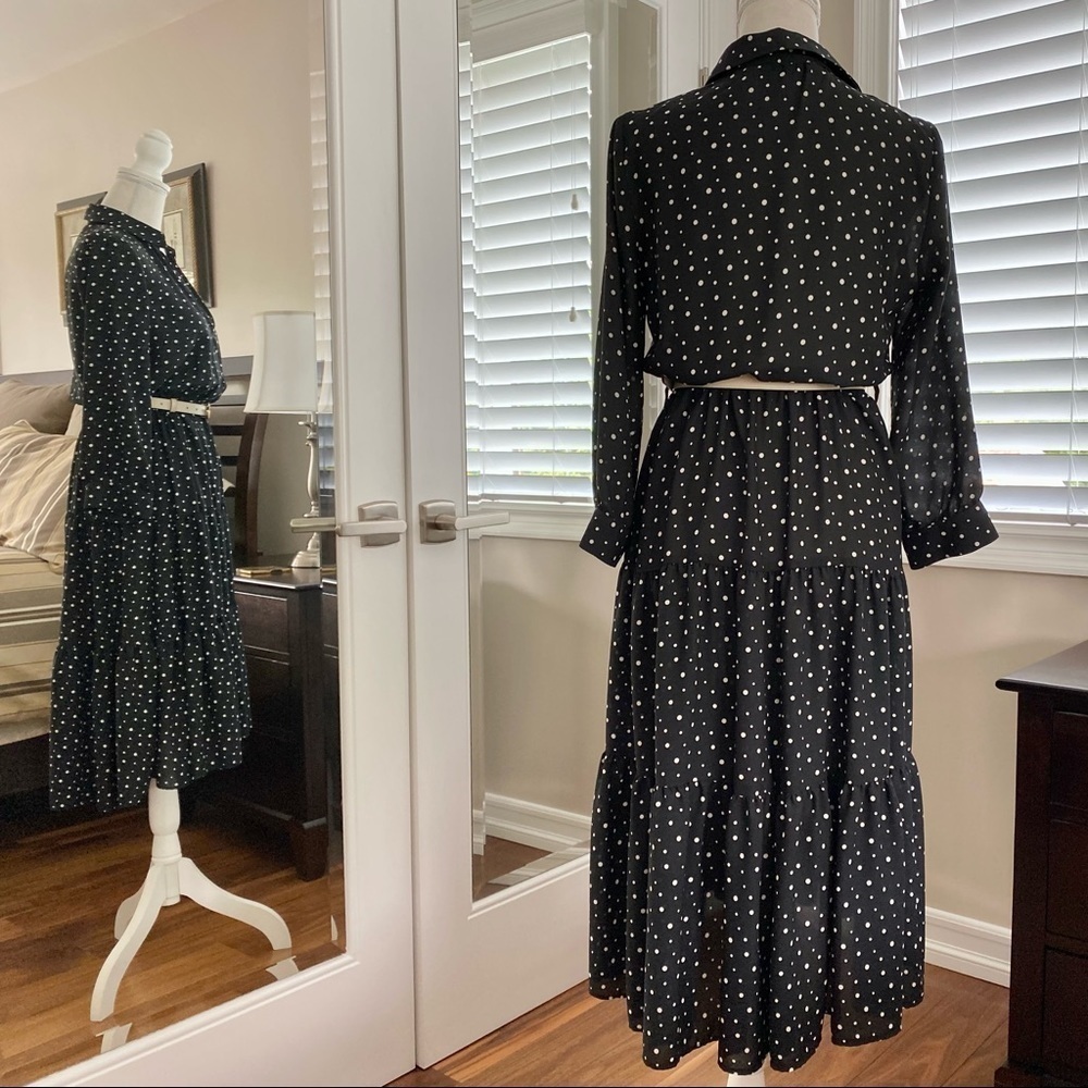 Zara Polka Dot Tiered Dress in Black with white, size S - Picture 12 of 12
